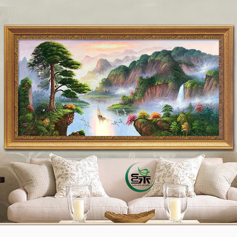 迎客松油画山水风景客厅办公室沙发装饰画挂画风水聚宝盆