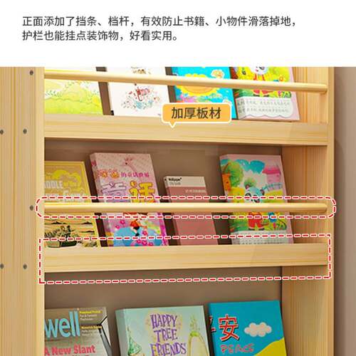 实木门后小书架落地多层薄书柜壁挂阅读架儿童绘本杂志收纳置物架