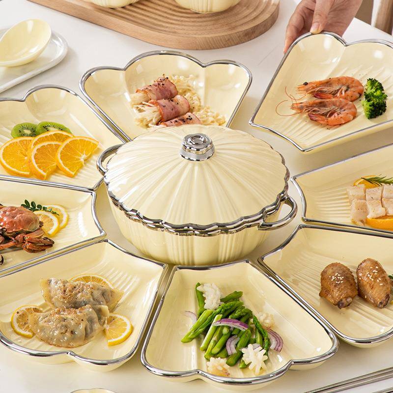 圆形陶瓷菜盘子套装RSM盘桌家用海鲜餐拼盘餐具组合碗碟套圆盘盘