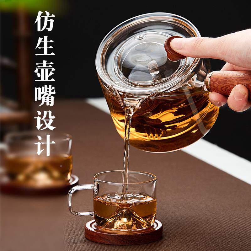 玻璃茶壶过茗澈侧把茶侧把壶温茶煮茶器璃茶具木把滤电陶炉煮茶泡
