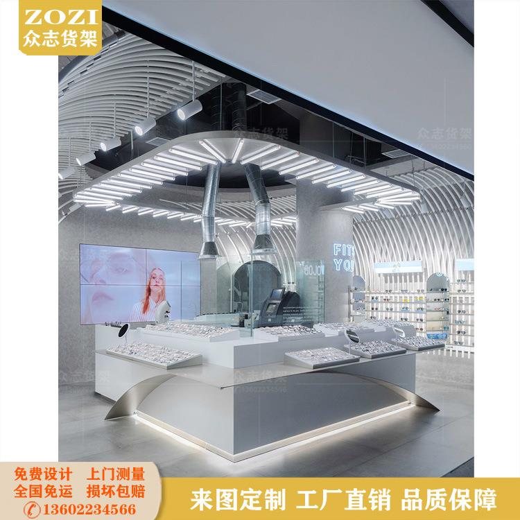近视眼镜玻璃柜欧多层板展示架式太阳XWE镜搁展示柜曲圆管弯带板