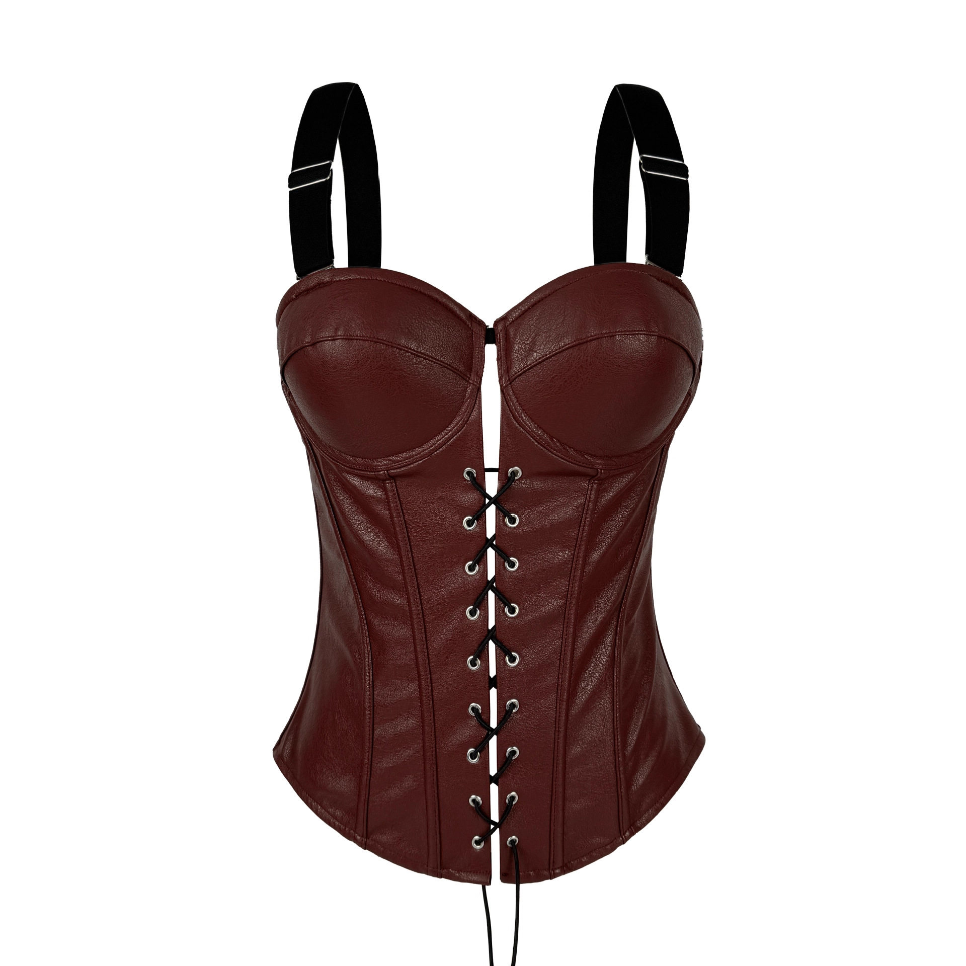 欧美PU皮抹胸拉链绑带鱼骨胸衣时尚上衣显瘦带胸垫吊带背心