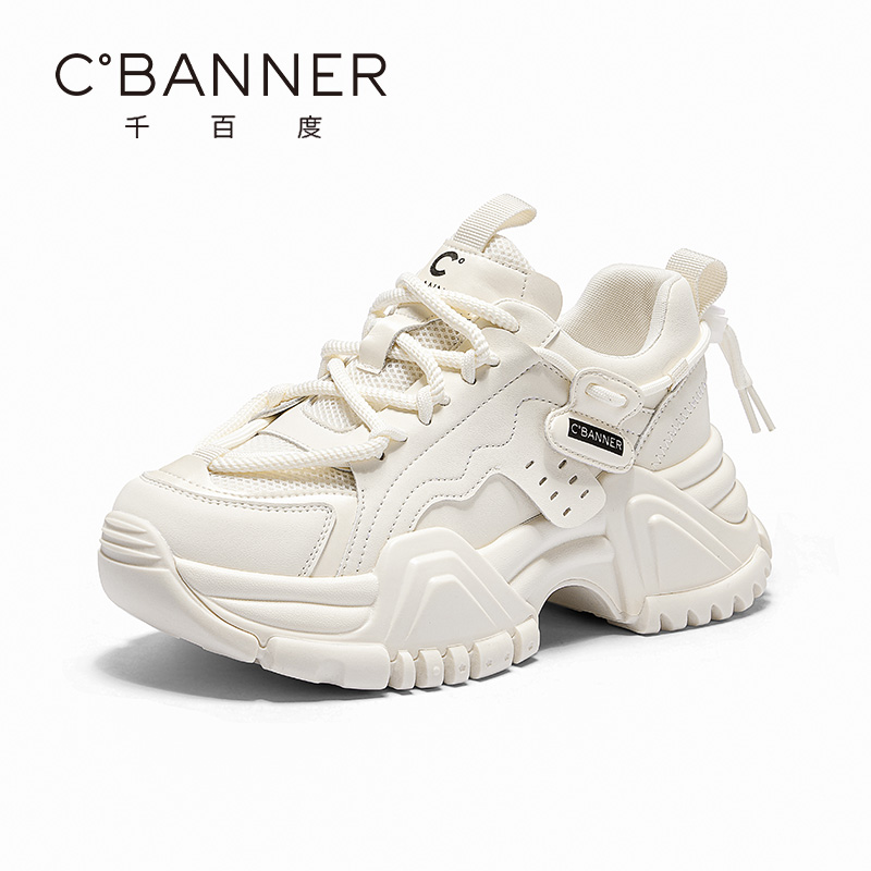 千百度百搭黑色休闲厚底老爹鞋女