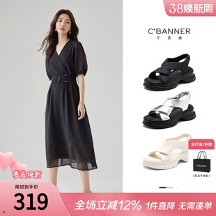 千百度凉鞋女夏季新款外穿高级感不累脚软底舒适百搭休闲凉鞋