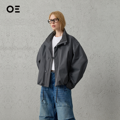 OE立领极简风夹克环保皮革外套