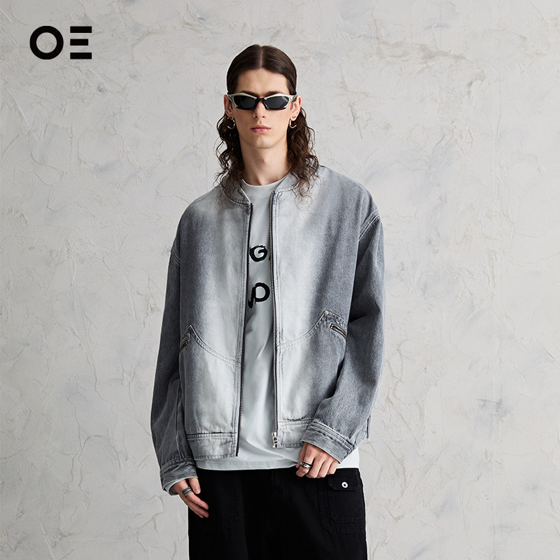 【明星同款】OE飞行员牛仔夹克冰蓝撞色水洗外套Organic Emotion,男装,夹克,淘宝优惠券,粉丝福利购,淘宝优惠卷