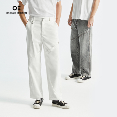复古水洗宽松直筒牛仔裤