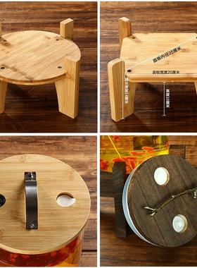 泡酒瓶底座盖子底座花瓶座鱼缸座竹木圆形托玻璃瓶四方底座工艺品