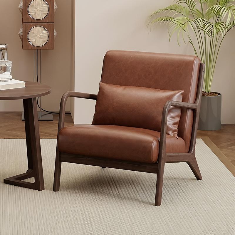 简约实木单人沙发椅防污耐磨皮办公会客接待咖啡休闲 茶几组合桌