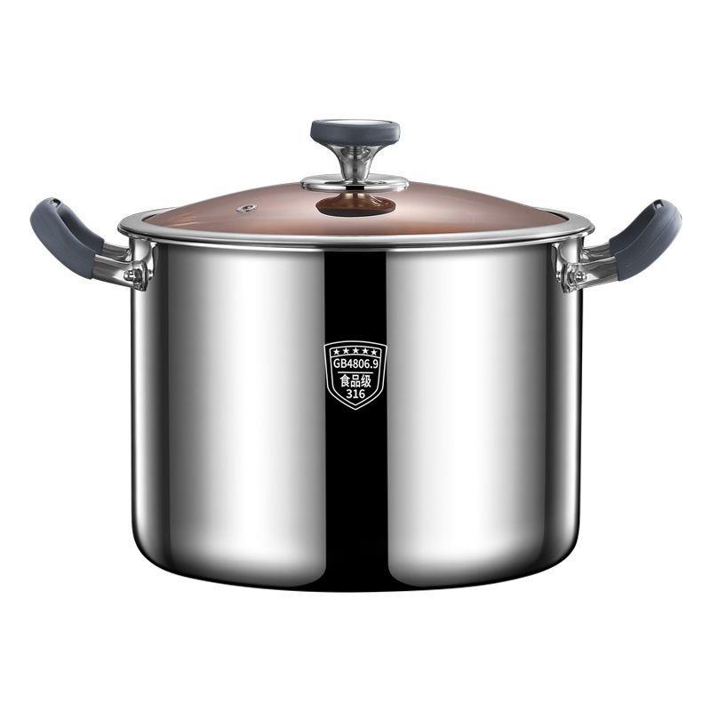 巨厚316不锈钢加深无铆钉防烫商用家用汤锅大容量圆桶蒸煮一体锅