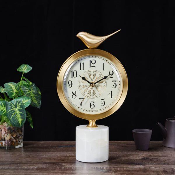 现代简约黄铜座钟客厅桌面台式钟表卧室静音台钟家用轻奢玄关时钟