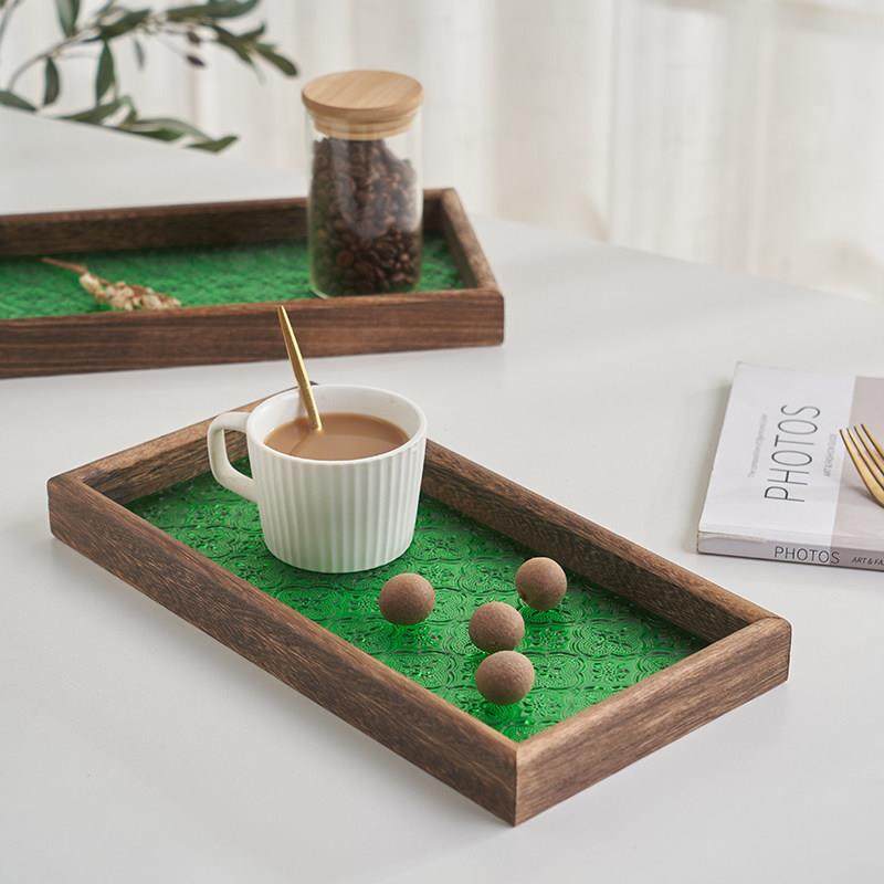 库存处理 复古怀旧实木海棠玻璃托盘 拍照道具茶水咖啡杯子茶具盘,餐饮具,餐用托盘,淘宝优惠券,粉丝福利购,淘宝优惠卷