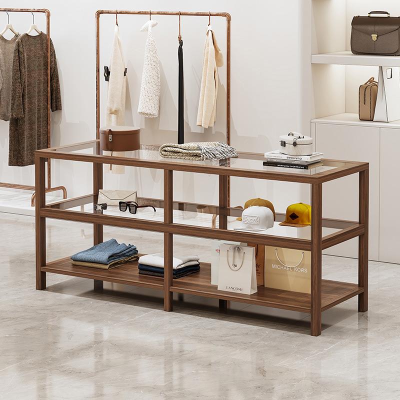 实木中岛台玻璃展示柜服装店陈列柜童装店饰品柜产品展示台流水台