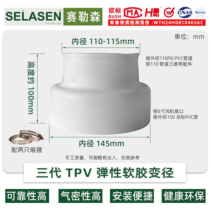 新风管道通风机150转110软变径接头TPV环保大小头主机法兰软连结