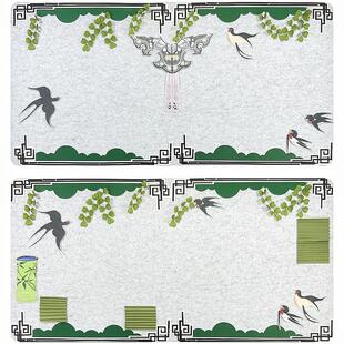 春天中式国风绿色水墨竹子云肩主题墙贴毛毡幼儿园环创背景墙材料