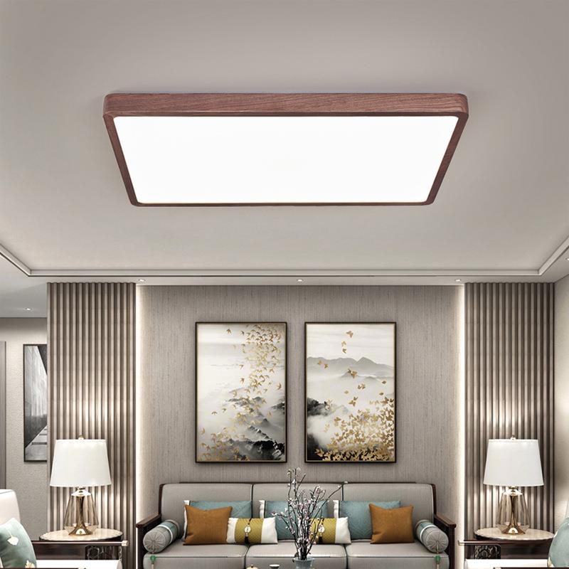 北美黑胡桃木吸顶灯新中式大气实木客厅灯新中式风超薄主卧室灯具