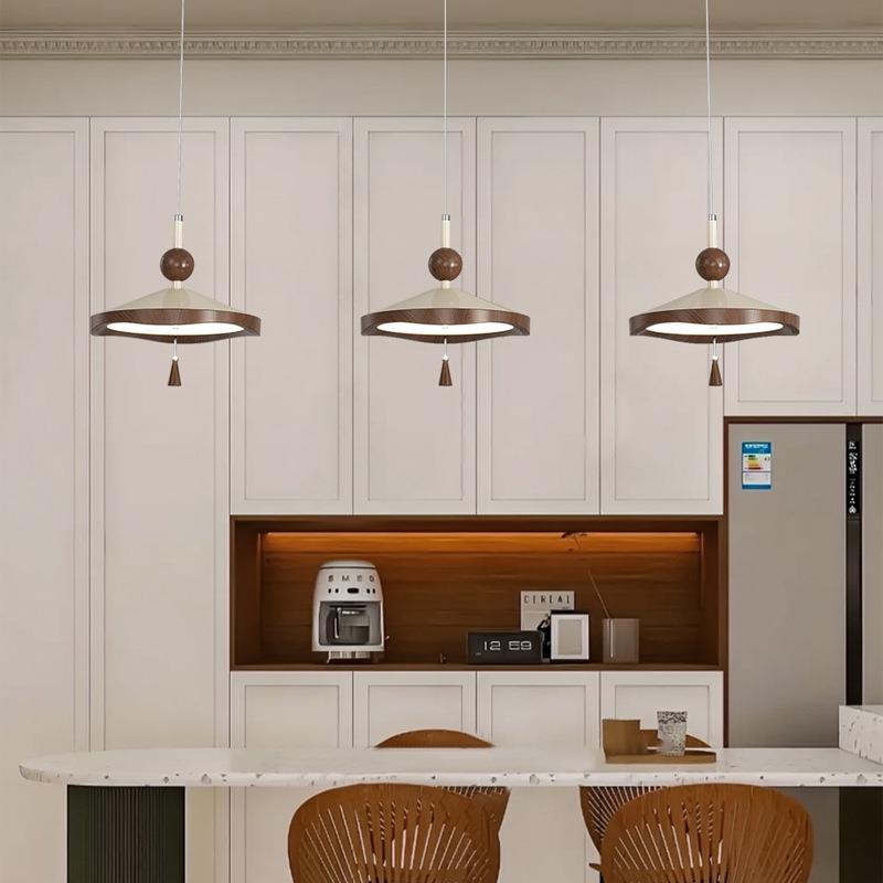 中古风餐厅吊灯法式复古创意书房餐桌灯具创意圆球胡桃色LED吊灯