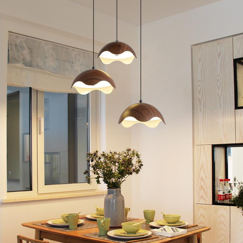 餐厅灯复古胡桃木纹中古风新中式禅意茶室吧台吊灯三头饭厅餐桌灯