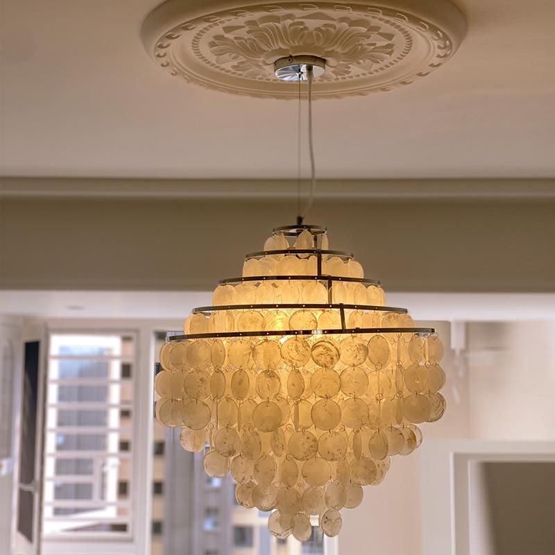 北欧简约枝形吊灯餐厅现代网红创意民宿风天然贝壳卧室灯具客厅