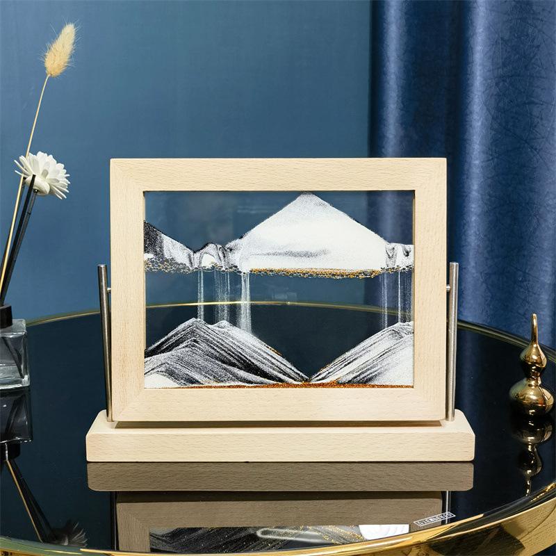 简约创意流沙画榉木翻转式摆件沙漏时尚家居沙画工艺品装饰解压图片