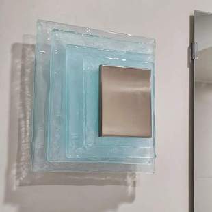 复古Mazzega穆拉诺广场玻璃壁灯 中古1960s意大利方形客厅氛围灯