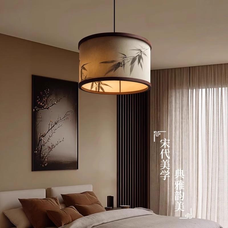 宋式美学圆形竹叶吊灯中式复古禅意客厅卧室餐厅书房茶室布艺灯