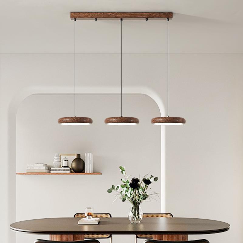 中古风复古餐厅吊灯胡桃木纹单头三头饭厅餐桌灯全光谱护眼吧台灯