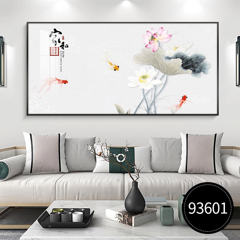 发荷花鱼客厅图装饰画一墙幅新中式沙画背整景挂墙上壁画九晶瓷画图片