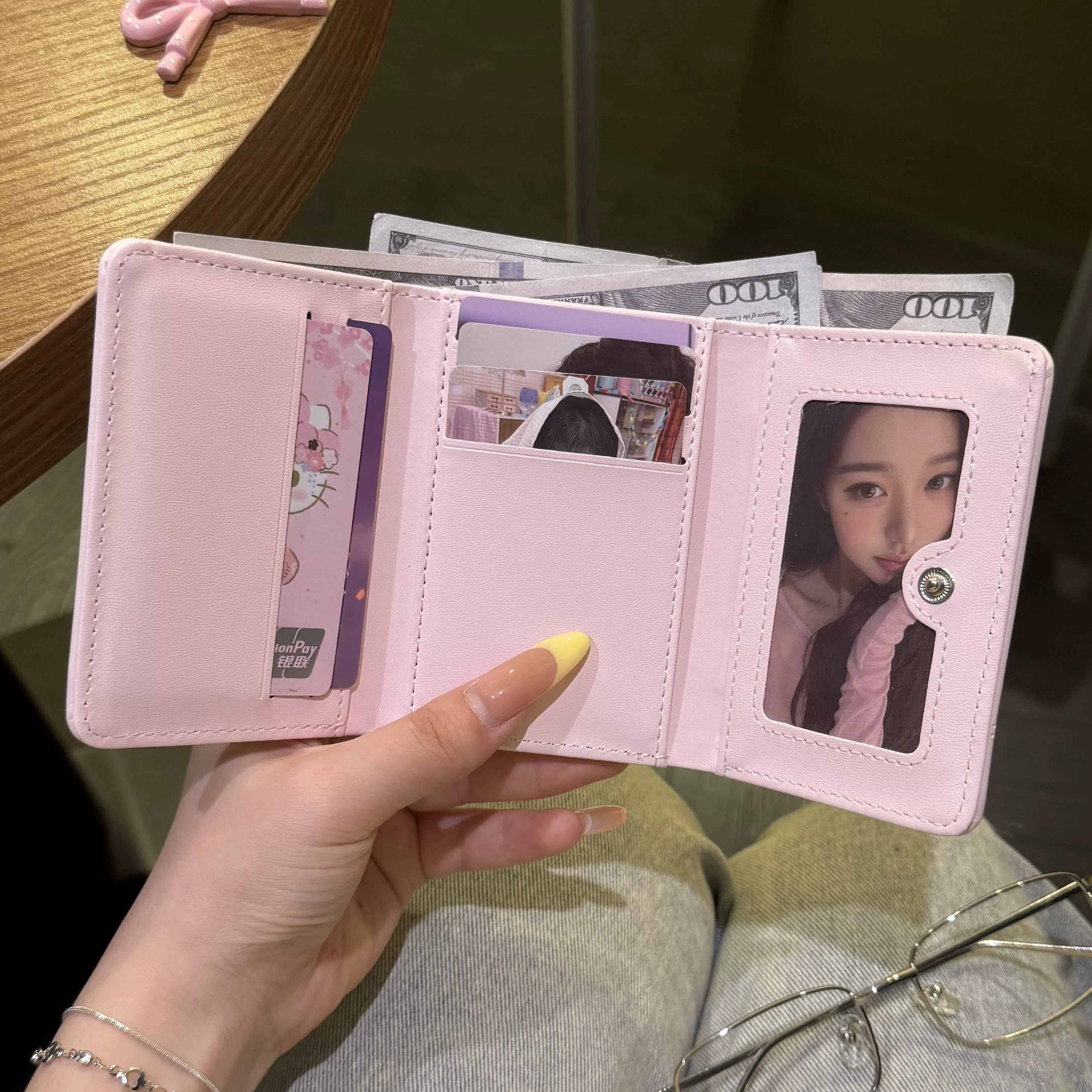 爱心蝴蝶结短款钱包女新款韩系可爱大容量卡包少女心多卡位证件包