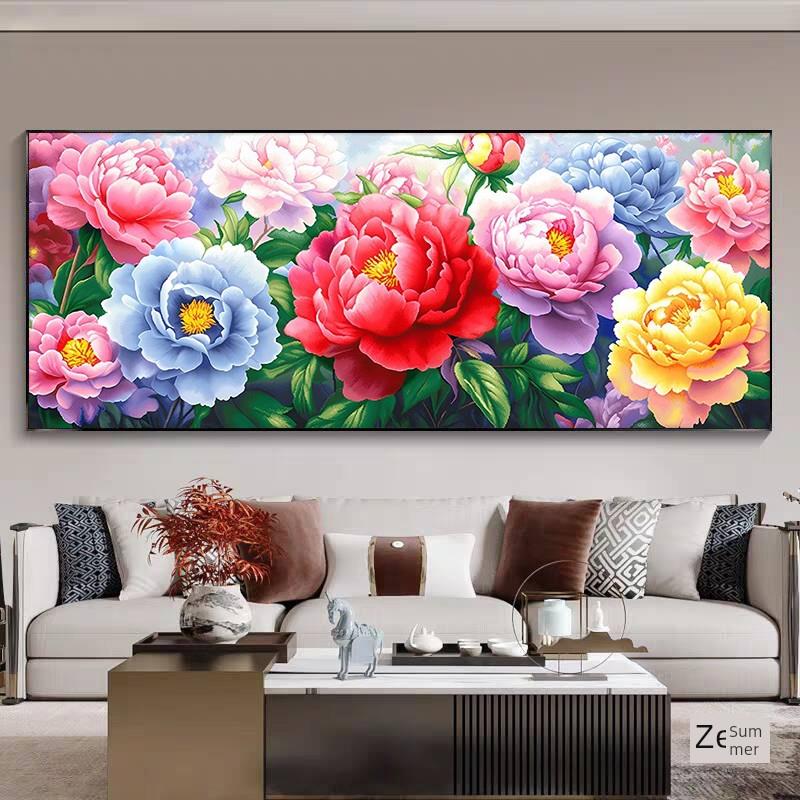 卧室牡丹风景5d钻石画满钻2025新款客厅粘钻石贴十字绣花开富贵