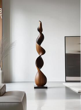民宿酒店样板间抽象创意实木雕塑落地大摆件客厅玄关装饰艺术装置