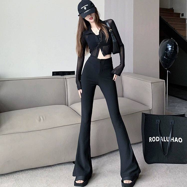 窄版微喇西装裤女春秋款高个子黑色修身显瘦高腰休闲阔腿裤喇叭裤