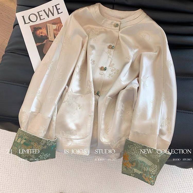 新中式提花盘扣醋酸缎面外套女早春新款高级显瘦洋气国风茶服上衣,女装/女士精品,上衣,淘宝优惠券,粉丝福利购,淘宝优惠卷