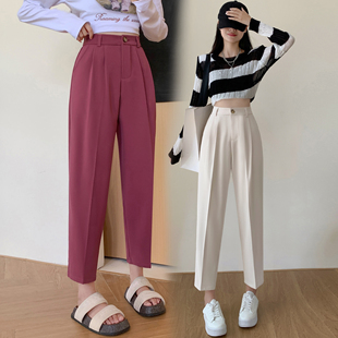 胖妹妹黑色休闲垂感烟管裤 女宽松胖mm显瘦加大码 裤 7255实拍西装