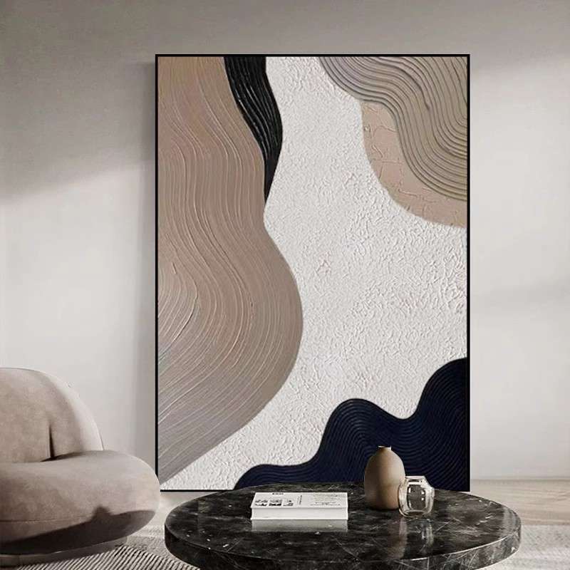 纯手绘立体肌理色块油画现代轻奢餐厅民宿玄关挂画客厅落地装饰画图片