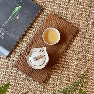 侘寂柚木手工茶盘实木餐盘小型茶台干泡台长方形木质家用托盘 日式