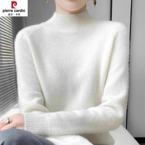 皮尔卡丹100%羊毛半高领女毛衣