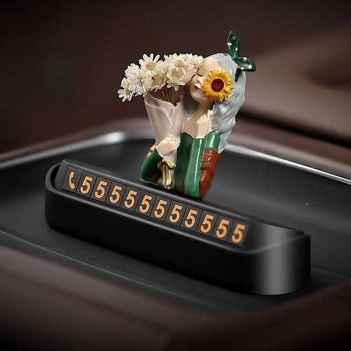 车载女挪车牌车内饰生花车内用品感牌SJK临时停号码汽车摆件包邮