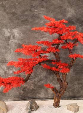 枫茶树式hongfeng红松迎客松仿真树大红型红色假树新中造景景观酒