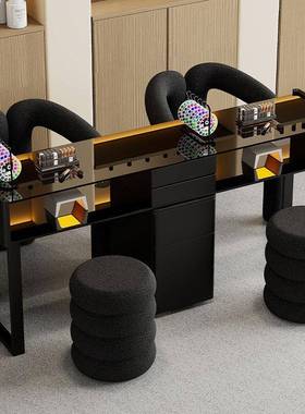 美甲桌全实奶木岩板油风美甲台椅套修59940装日式单人双桌人甲玻