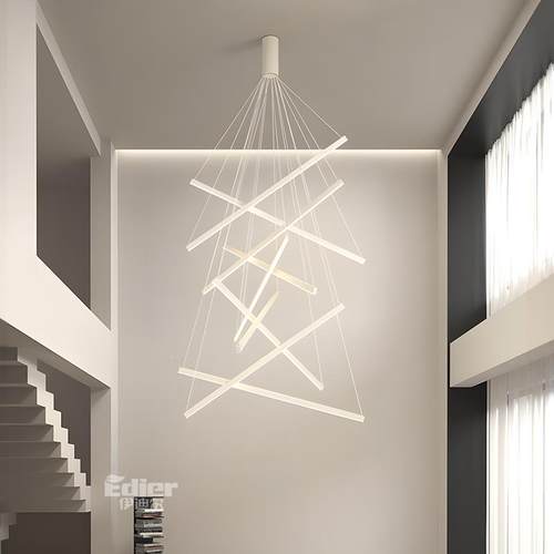 梯吊灯简长现20174代约复楼式楼loft公客厅主灯大厅餐厅别墅led灯