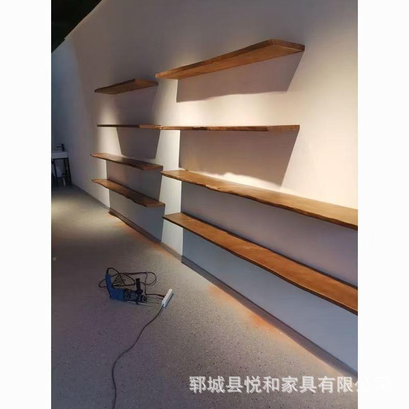 装中古风北方老木一字隔板货架层板式商场展示PDM架榆壁挂实木饰