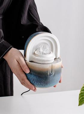 小型招财风水流水喷客桌面循环水泉装饰办厅公轮室陶瓷加湿器2024