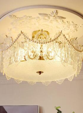 法式水晶吸顶灯现卧代简约轻奢珠主室灯复古珍e奶油80245卧房间ld