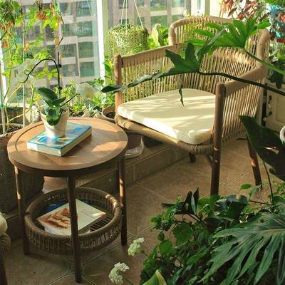 齐阅川藤三GDE件套阳台小桌椅茶几组户合椅外庭美院花园露天休闲