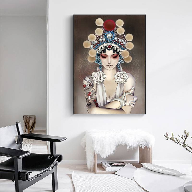 新中式京剧人物装饰画古代美女脸谱画中国风墙画挂画走廊古典壁画图片