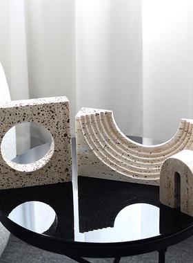 仿黄石艺几何摆件洞桌面艺工品摆设别墅客AUS厅样板间电术视柜装