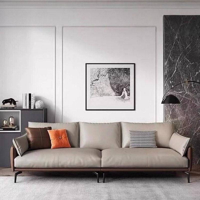 办公沙发意式皮艺三人位简约商务休闲会客接待室客厅沙发茶几组合