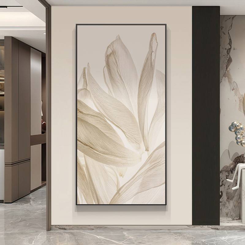 现代简约素雅入户玄关装饰画极简花卉客厅壁画走廊过道竖版挂画图片