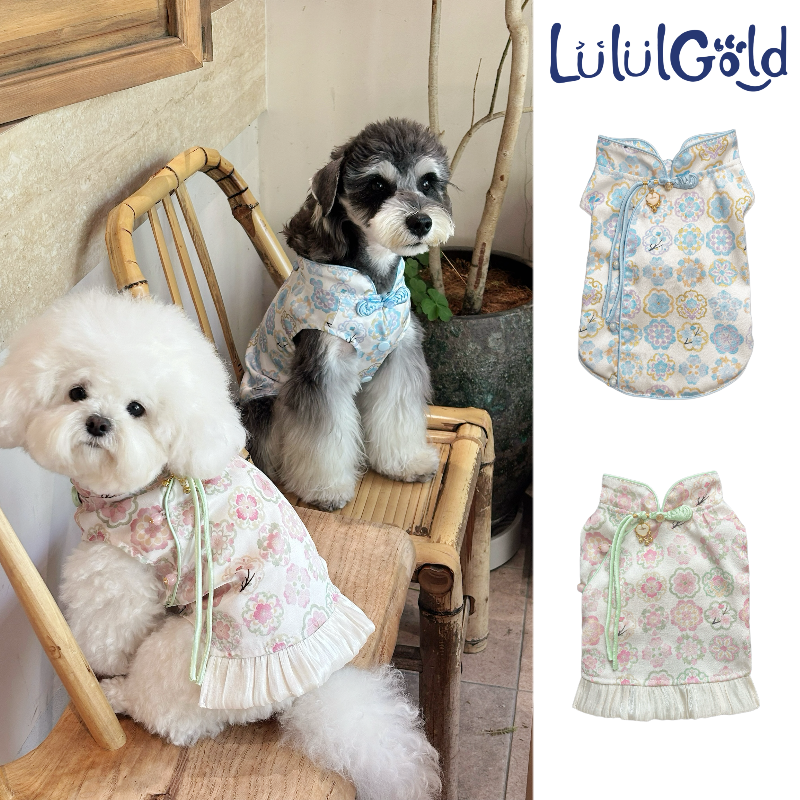 LululGold云间花影宠物衣服春夏新中式国风狗狗无袖马甲裙子猫咪
